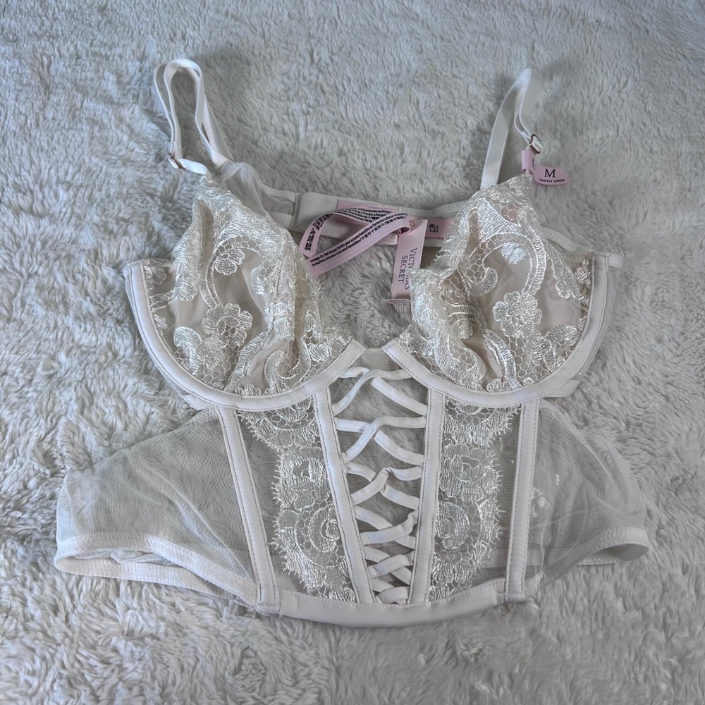 Victoria's Secret Dream Angels White Lace Up Corset Bra Top Medium NWT 11244423